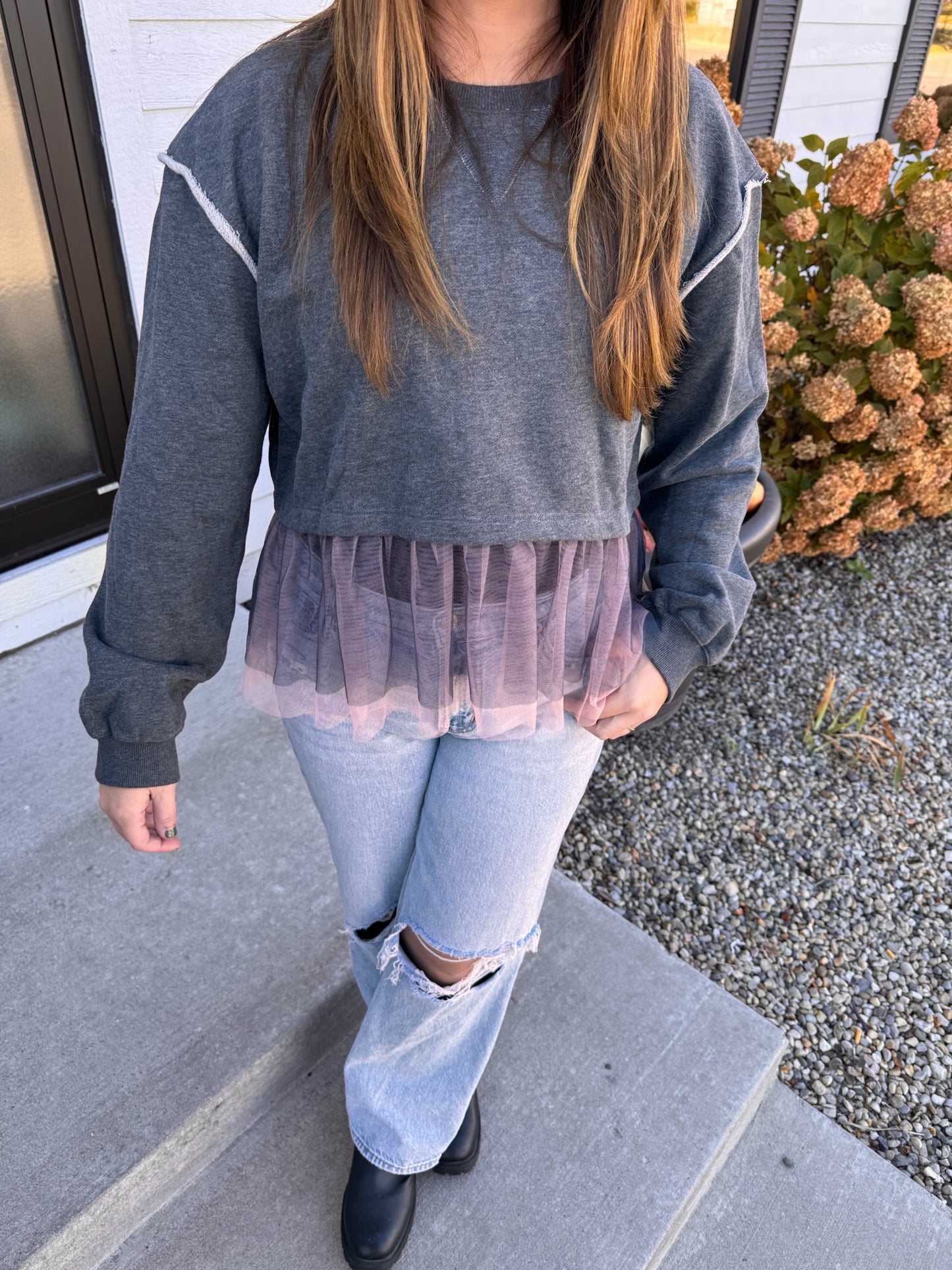 Char/Slate Pink Mesh Sweatshirt