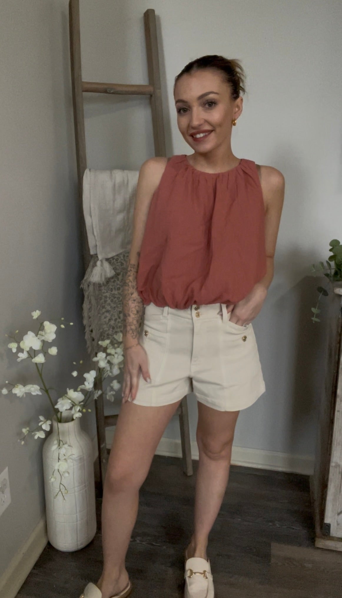 Terracotta Linen Bubble Top