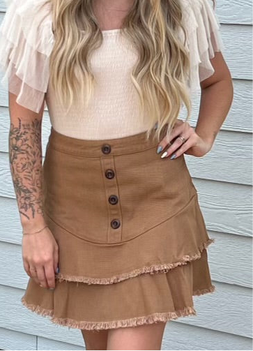 Tiered Layer Butterscotch Colored Denim Mini Skirt