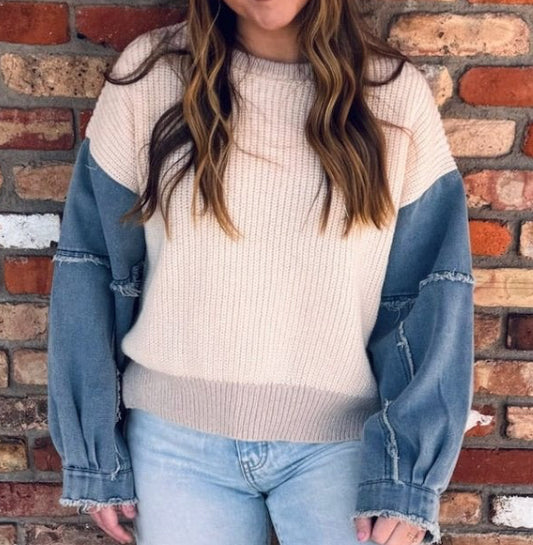 Denim Sleeve Sweater