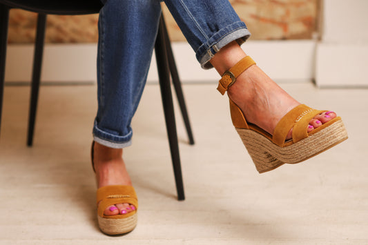 Mustard and Tweed Wedge Sandal