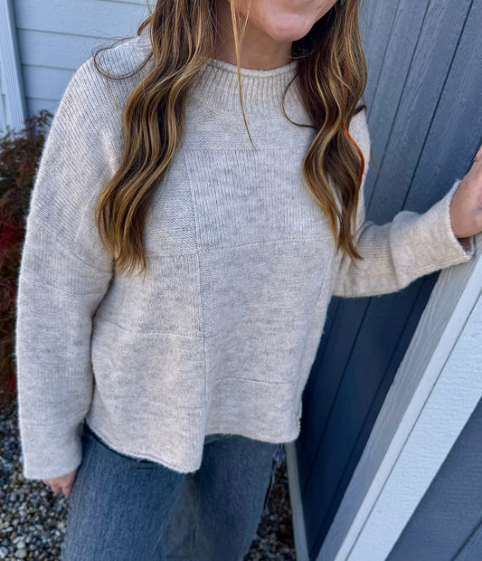 Oatmeal Checker Mock Sweater