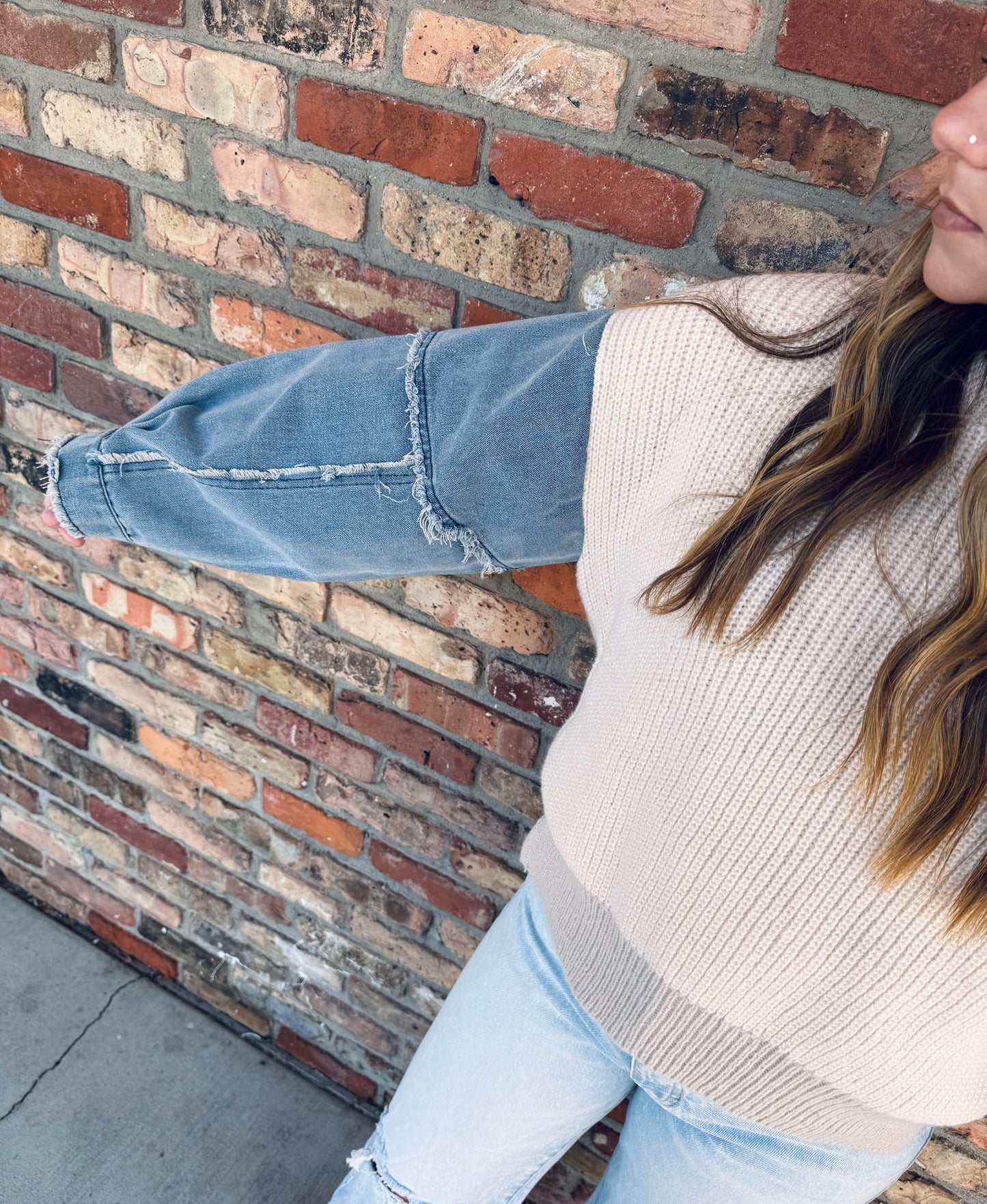 Denim Sleeve Sweater