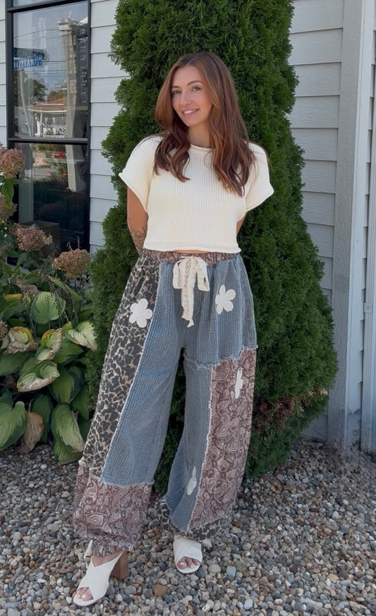 Denim Crochet Patchwork Pant