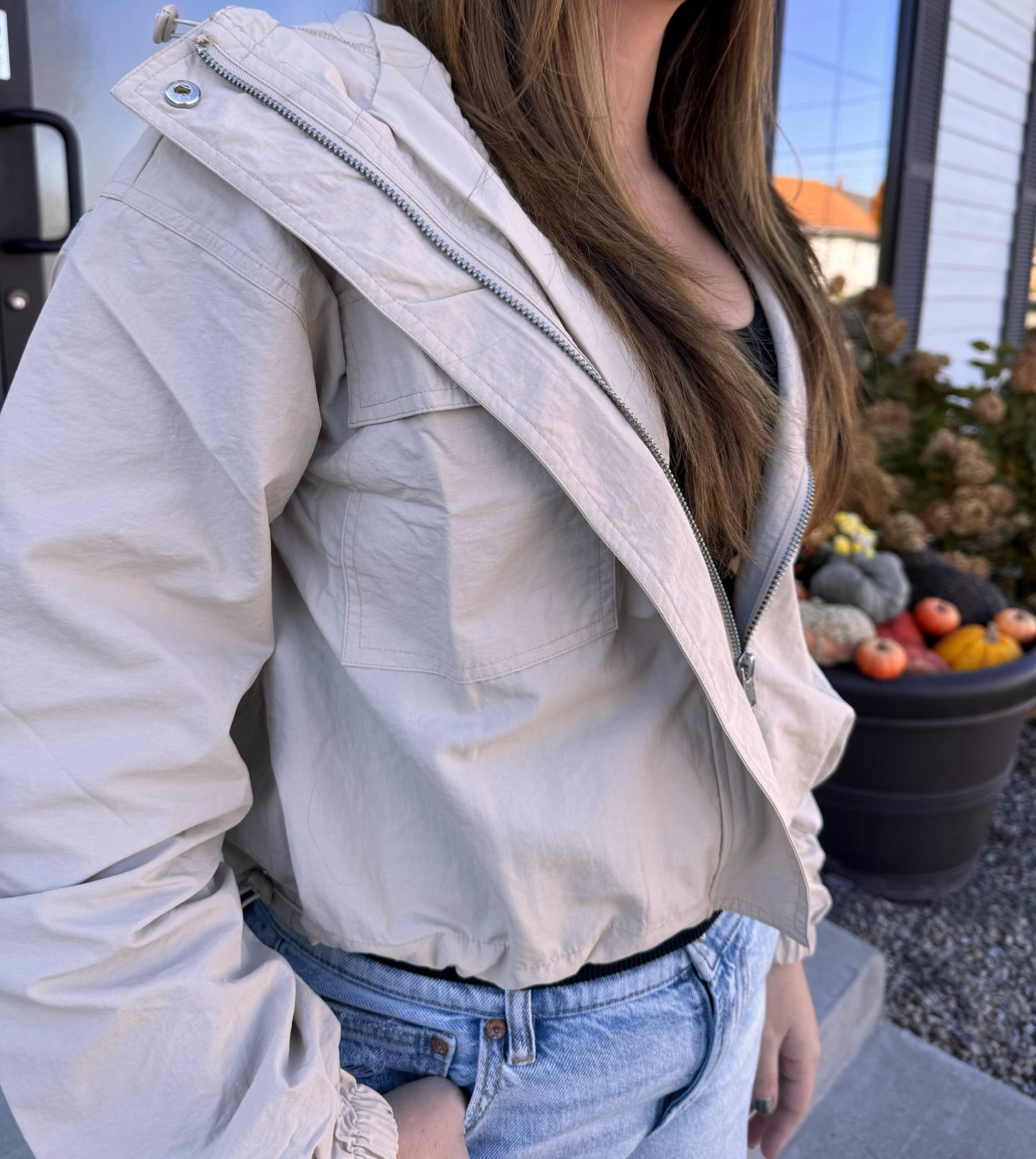 Khaki Zip-Up Windbreaker