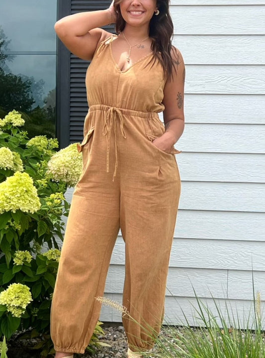 Clay Snow Washed Jumpsuit With Pockets