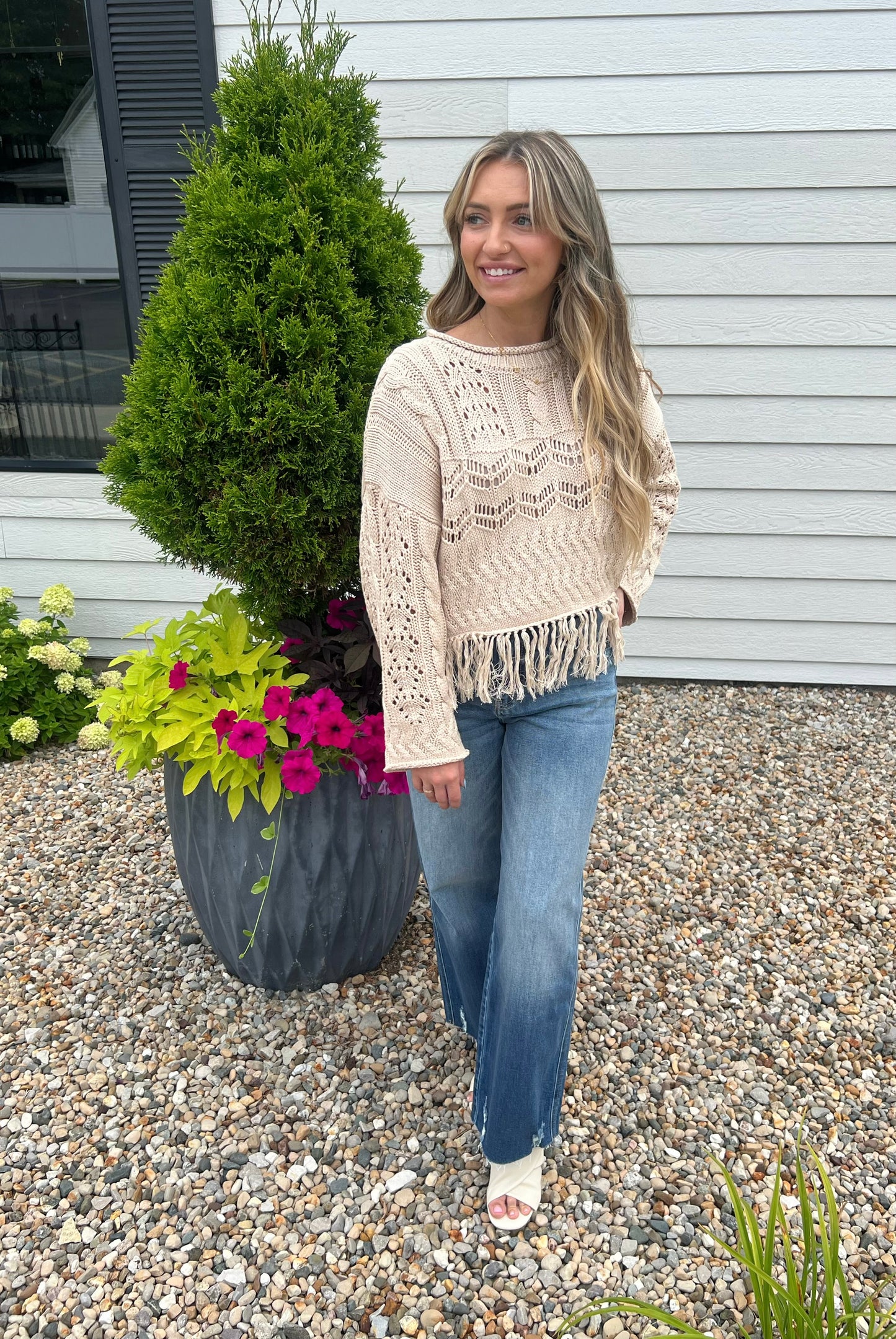 Off White Fringe Top Sweater