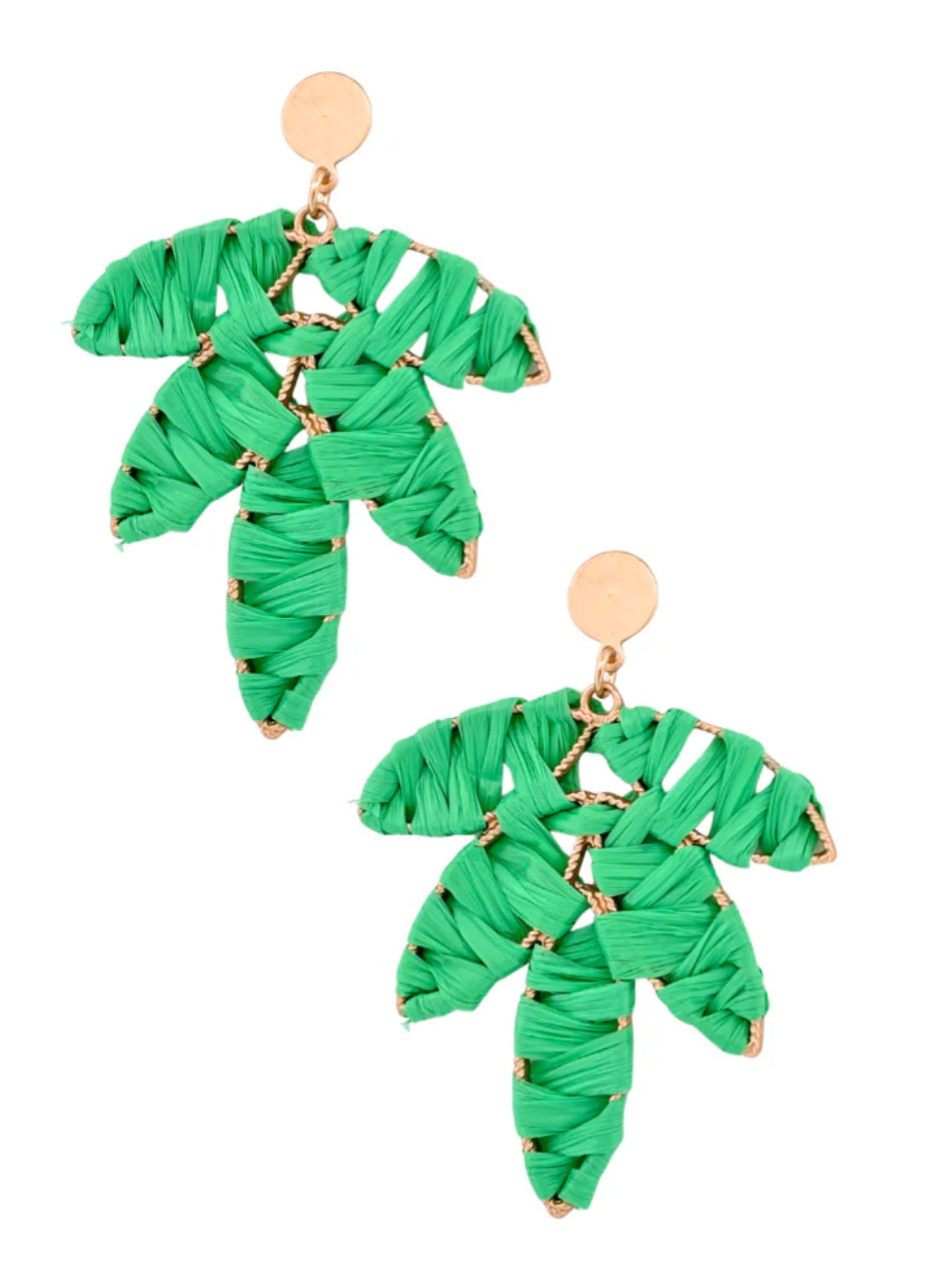 Raffia Wrapped Palm Leaf Earring (5 color options)