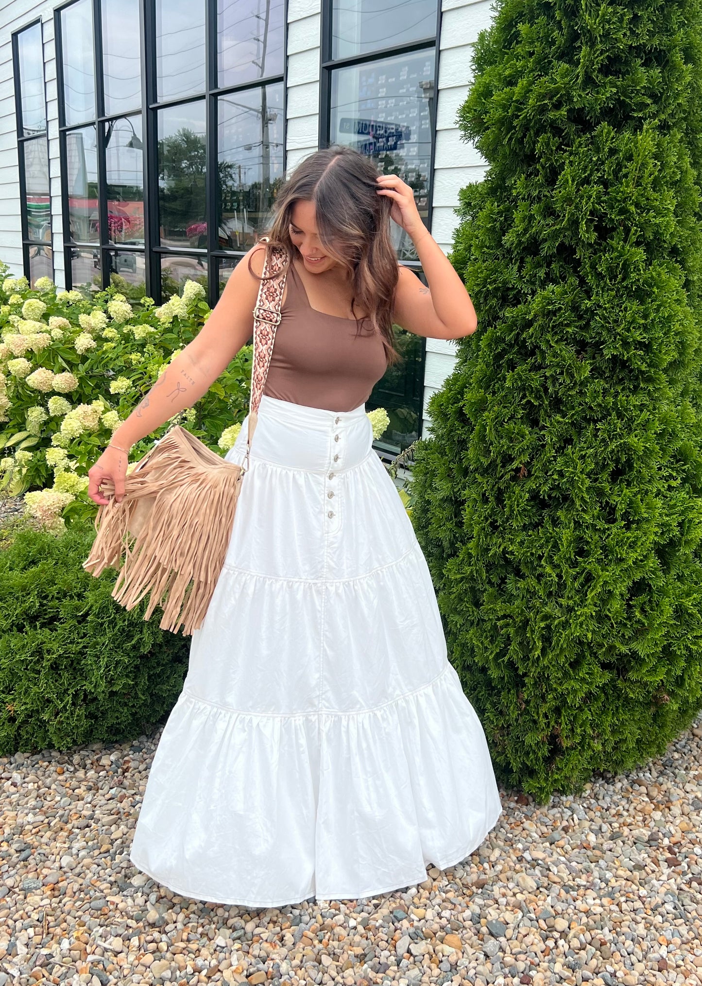 White High Waist Six Button Skirt