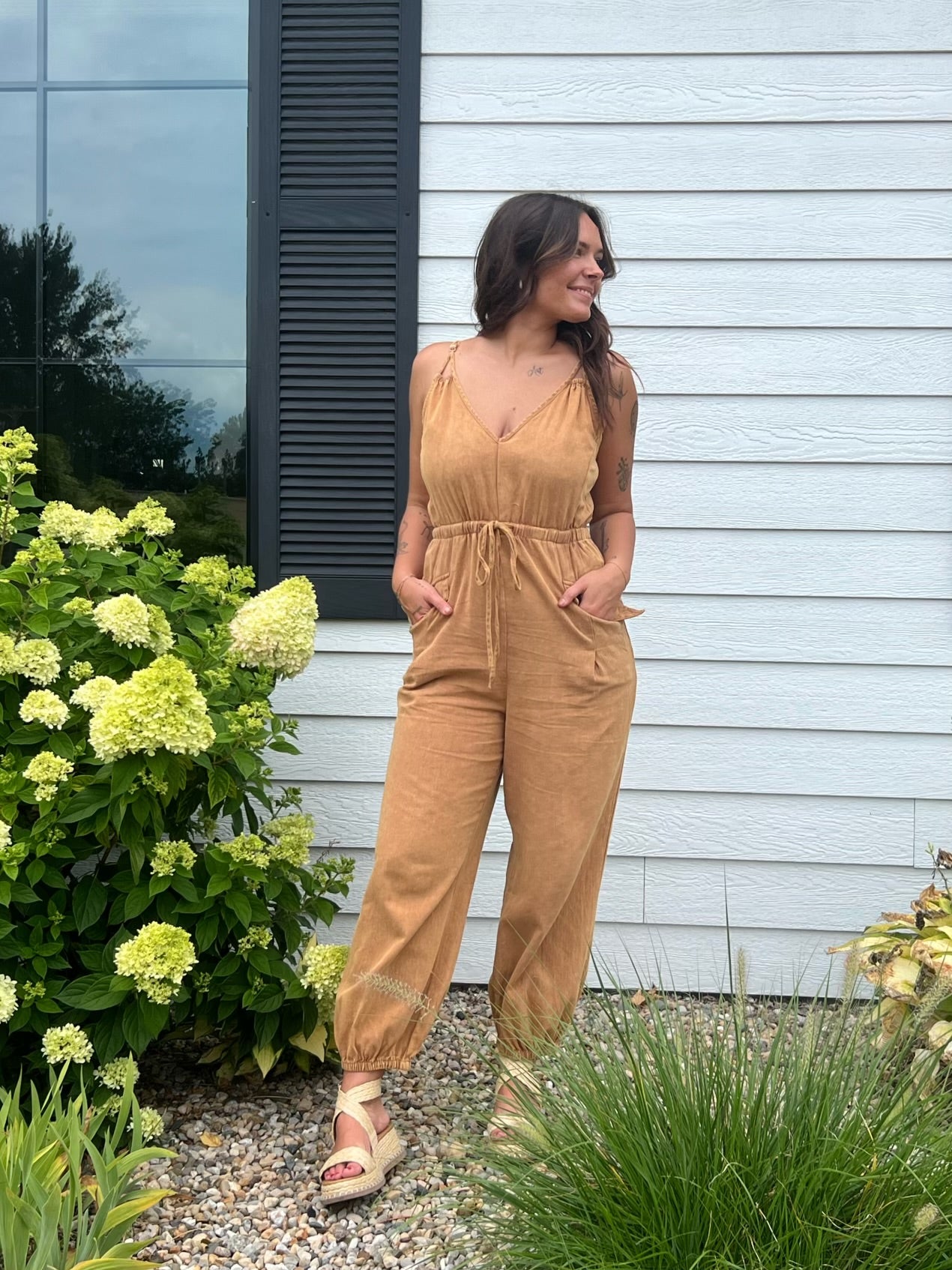 Clay Snow Washed Jumpsuit With Pockets